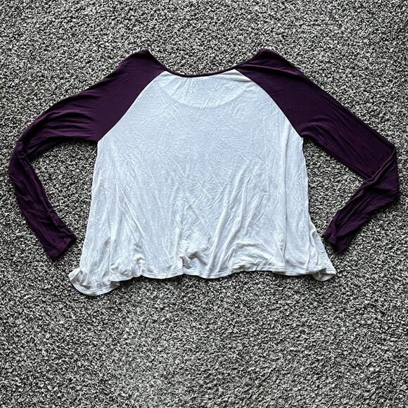 Garage Purple White Shirt Womens Medium Long Sleeve Stretchy Flowy Top - Picture 3 of 5